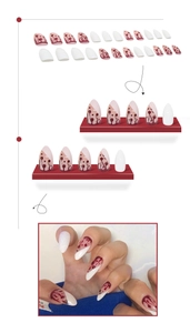 Faux ongles amande gothiques avec motif éclaboussures de sang et ongles blancs pour Halloween