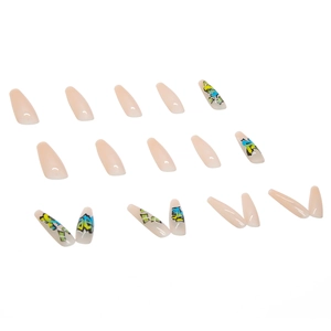 Punk graffiti long coffin press-on nails set in colorful street art style for women