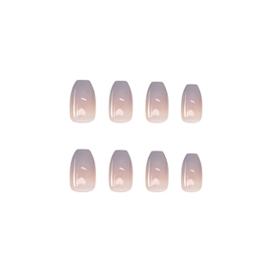 Blue-grey gradient coffin press-on nails set with glossy finish and natural transition