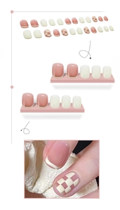 Pink checkerboard and French tip press-on nail set with 24 sizes for women