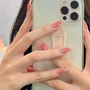 Unghie Finte Press On Rosa Ombré Forma A Bara Lunga Sfumatura Blush Lucida Per Donne