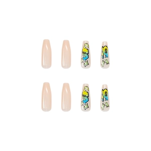 Punk graffiti nude coffin press-on nails featuring dollar signs for edgy fashion looks