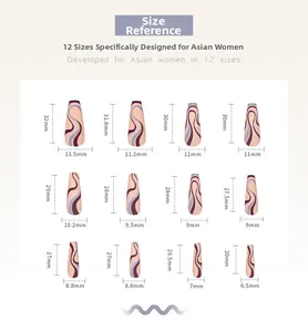 Size chart for ballet press-on nails featuring 12 sizes with wave pattern details