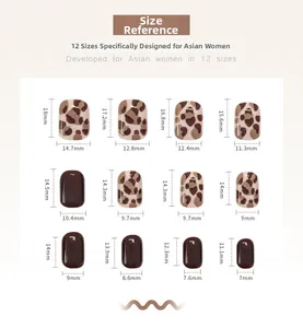Guida alle taglie per unghie finte corte marroni leopardate con 12 misure dettagliate