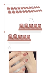 Detail view of red press-on nails set featuring glossy finish and luxury 3D bow charms