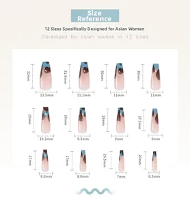 Size chart showing 12 sizes of ballerina press-on nails for a perfect fit and length