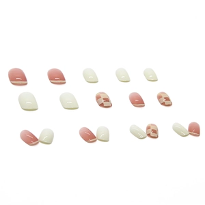 Pink checkered and French tip press-on nails set in elegant oval shape for women