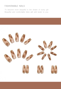 Detail view of 24pcs long coffin caramel amber gradient press-on nails set