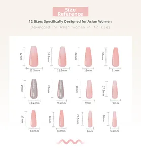 Tableau de tailles détaillé pour faux ongles ballerine longs avec douze mesures précises