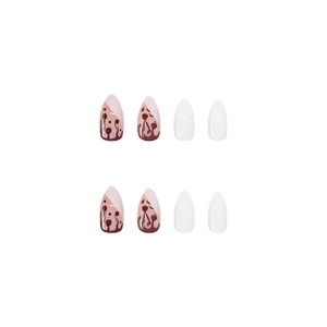 Faux ongles amande français avec finition blanche et motifs gouttes d'eau rouges