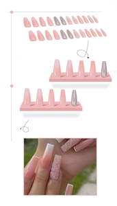 Détails de faux ongles ballerine avec dégradé rose et accents de paillettes argentées