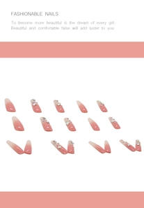 Détails de faux ongles dégradés roses avec strass 3D, cœurs et nœuds décoratifs