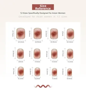 Tableau des tailles pour faux ongles dégradé rose avec 12 dimensions précises en millimètres
