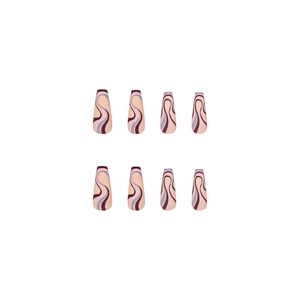 Long ballerina press-on nails with purple and blue marble wave designs on nude base
