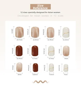 Detailed size chart for press-on nails featuring 12 different sizes for women