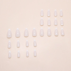 Classic white French tip long almond press on nails in 24 pieces set with glossy finish