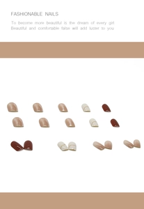 Detail of short almond press-on nails set in nude pink, cream white, and deep wine red