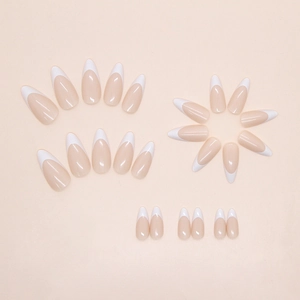 French tip press on nails in apricot nude with 24 pieces almond shaped falsies