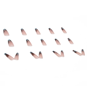 Pink coffin press-on nails set with stylish brown and blue leopard print patterns