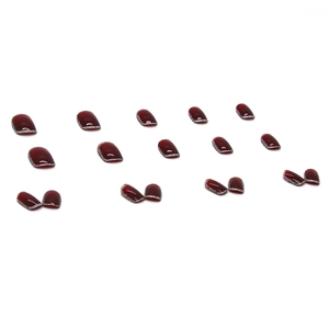 Glittering burgundy press-on nails with silver sequin trim in a classic square shape