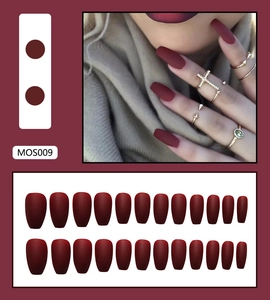 Matte dark red ballerina coffin false nails set 24pcs long matte press on nails