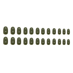 Deep olive green long oval press-on nails set with glossy finish 24pcs minimalist style