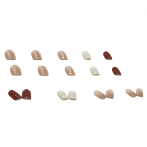 Short press-on nails set with 18 pieces in nude pink, cream white, and dark reddish brown