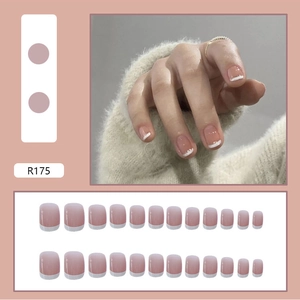 French tip press-on nails set R175 with 24 pieces of nude pink square-oval fake nails