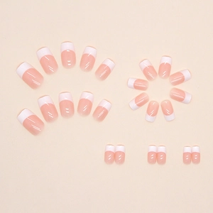 Classic French tip press-on nails in pink and white square shape with 24 piece set