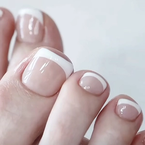Nude French Press On Toenails Glossy Resin Fake Toenails Nude White Tip Pedicure Art For Women Daily Wedding Minimalism