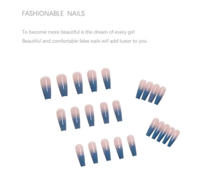 Detailed flat lay of pink to blue gradient long ballerina press on nails set