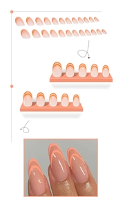 Détails de faux ongles roses avec French manucure orange et ensemble complet de 24 pièces