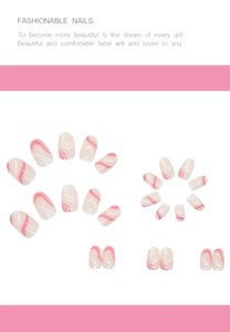 Detailed set of pink and white wave patterned press-on nails in various sizes
