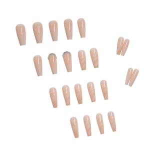 Pink marble gradient coffin press-on nails with delicate rhinestones and jelly finish