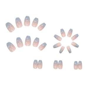 Blue sky cloud ombre coffin press-on nails with white star and dot patterns