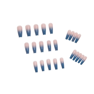 Pink and blue gradient long ballerina press on nails set with 24 pieces in smooth finish