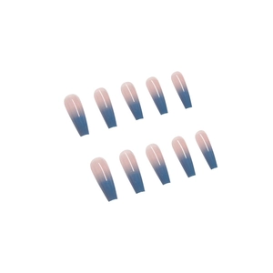 Pink and blue gradient long coffin press on nails in a professional 10-piece set