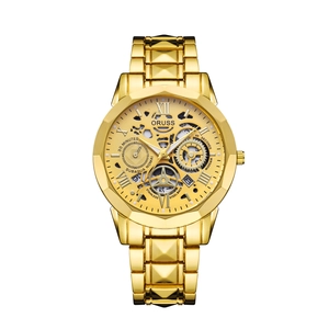 Men Quartz Watch Stainless Steel Strap Skeleton Dial Waterproof Luminous Hands Polygon Bezel Fashion Casual