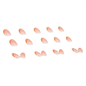 Faux ongles amande rose translucide avec pointes French orange vif, lot de 15