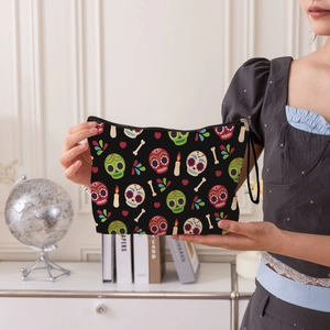 Trousse à maquillage mexicaine Dia de los Muertos avec crâne en sucre et anse