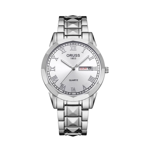 Men Quartz Watch Geometric Polygon Bezel Stainless Steel Band Day Date Display Waterproof Luminous Business Fashion