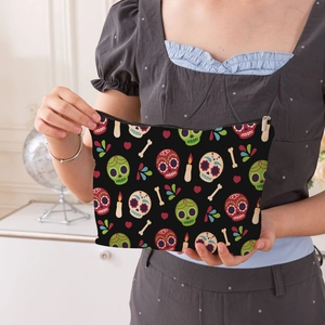 Trousse à maquillage polyvalente Dia de los Muertos avec motifs crânes et fermeture éclair