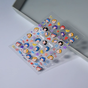 Detail of 3D embossed cartoon nail stickers with pearls and hearts, model FEB-712