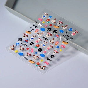 3D-Relief-Nagelsticker mit niedlichen handgemalten Welpen und Glückstext-Designs