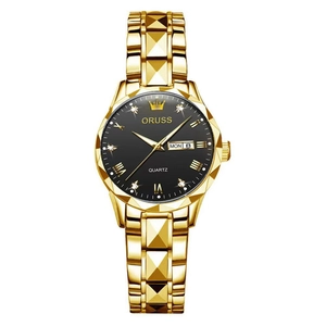 Women Quartz Watch Waterproof Luminous Day Date Display Rhinestone Roman Numeral Geometric Metal Strap Business Casual