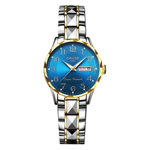 Orologio da donna al quarzo con cinturino bicolore e quadrante blu sfumato