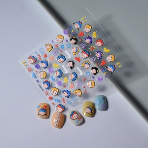 Cartoon nail stickers set with pearl relief and cute patterns for girls DIY manicure