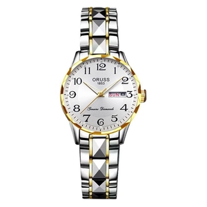 Orologio Al Quarzo Da Donna Elegante Semplice Business Casual Moda Cinturino In Acciaio Lega Calendario Impermeabile Numeri Arabi Luminoso