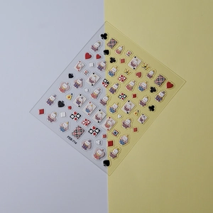 3D embossed poker nail stickers FEB-714 with heart spade diamond club and cute bear designs