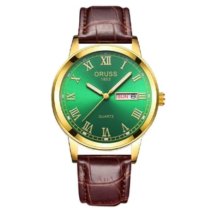 Montre À Quartz Pour Hommes Étanche Bracelet En Cuir Chiffres Romains Jour Date Double Calendrier Affaires Mode